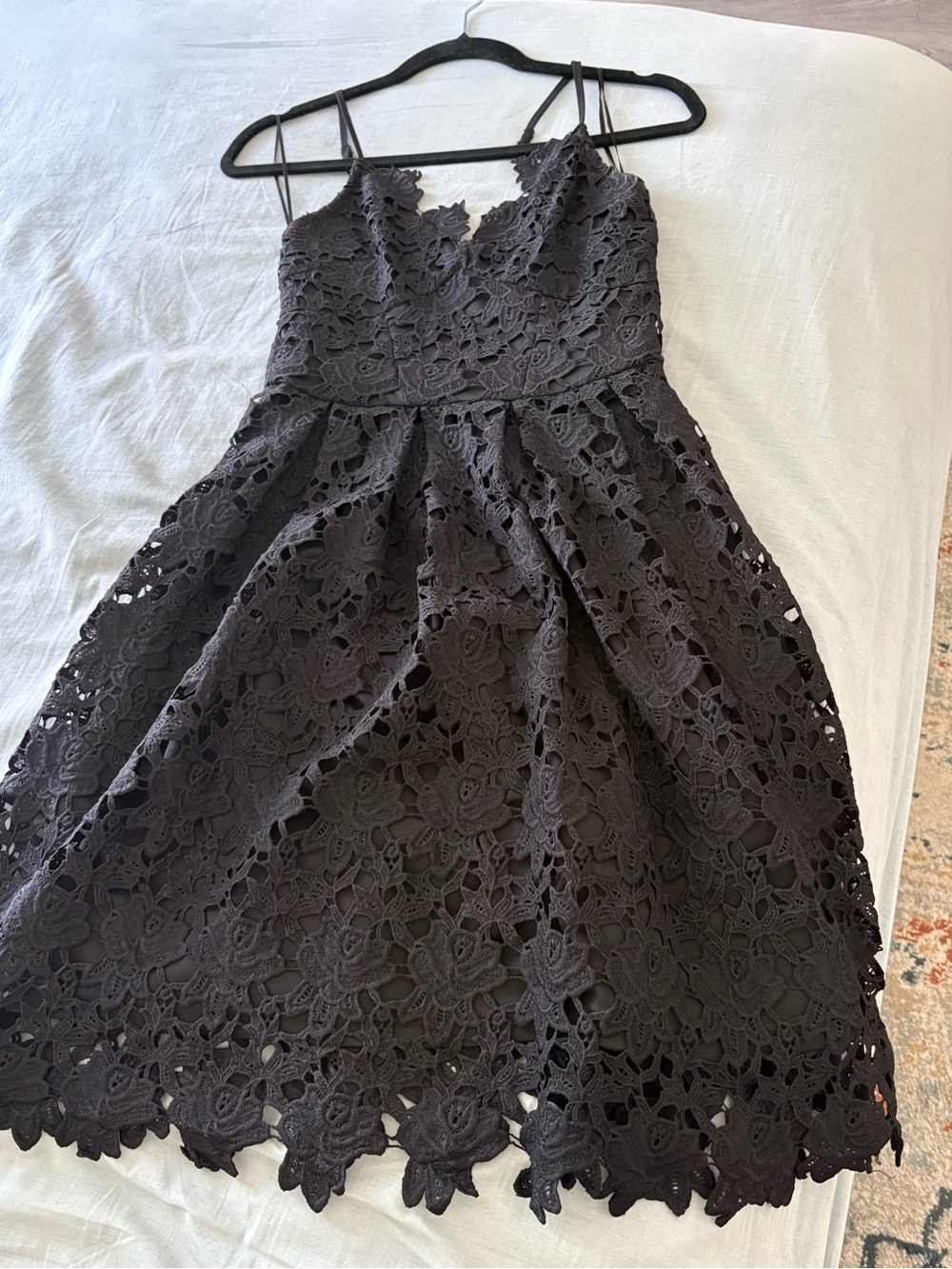 Aqua Black Floral Lace Dress